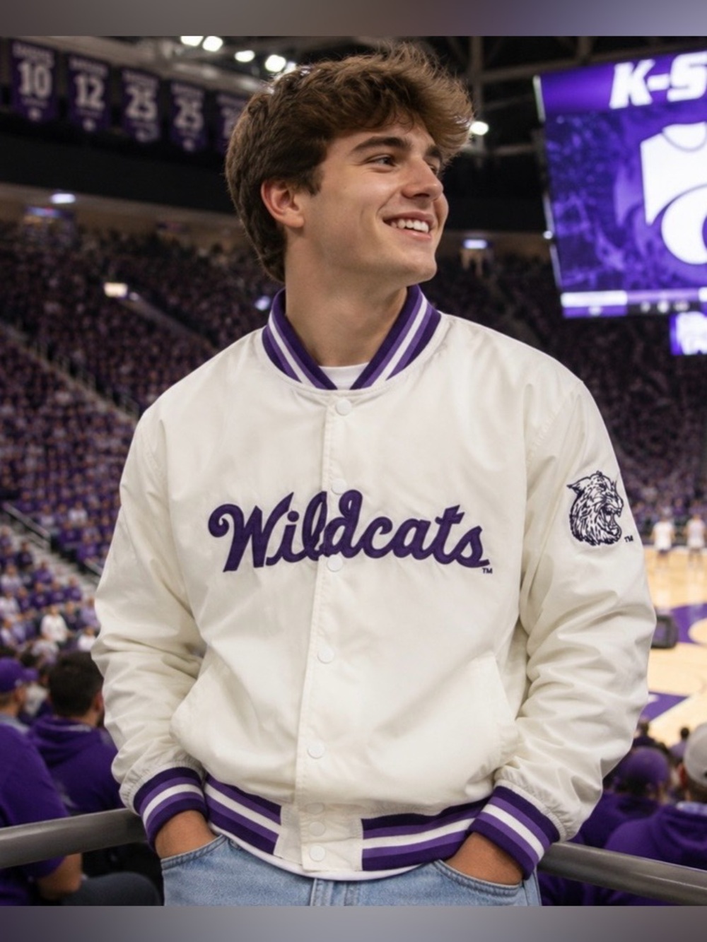 Charlie Hustle Wildcats Varsity Jacket White Purple NCAA Men's L Classic Sporty